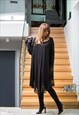 BLACK MAXI DRESS WITH LACE SLEEVES 
