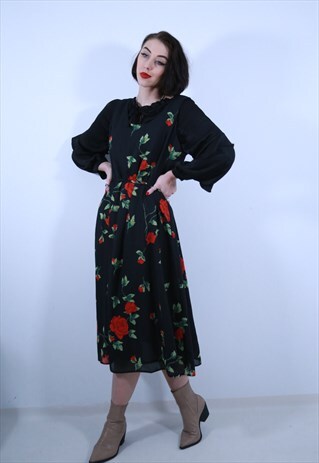 BLACK ROSE PRINT DRESS