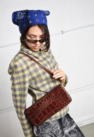 VINTAGE 70S PARIS CHIC LEATHER BAG CLUTCH PURSE IN PURPLE