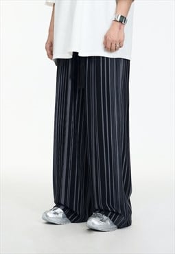 Men's Black white striped pleated drawstring pants SS2023