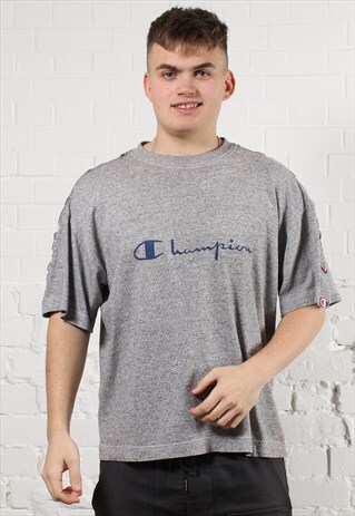Vintage Champion T-Shirt in Grey with Spell Out Logo