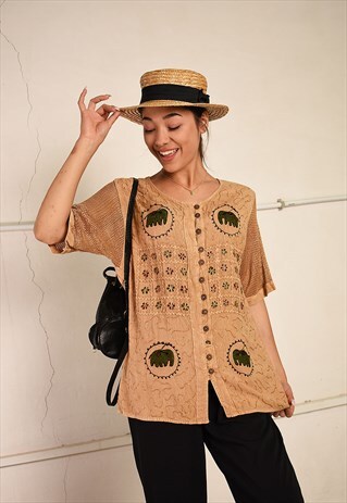 90'S RETRO EMBROIDERED BOHO FESTIVAL BLOUSE TOP