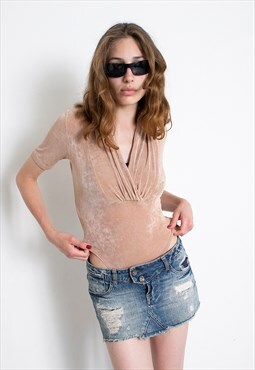 Vintage 90s Bodysuit Top Beige