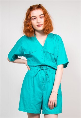 90'S VINTAGE TURQUOISE PLAYSUIT ROMPER