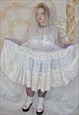 White Vintage Lace Mini Dress Fairy Grunge Sheer Floral L/XL