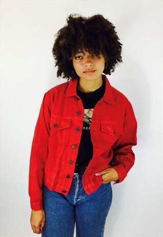 VINTAGE 80S RED DENIM CROPPED JACKET