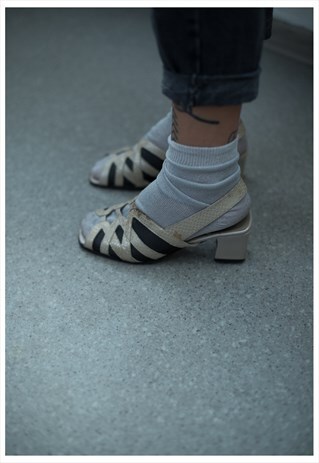 VINTAGE 80'S GOLDEN/SILVER SNAKE SKIN LOOKS SANDALS
