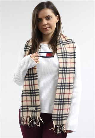 VINTAGE CASHMERE CHECKED SCARF CREAM-AS173