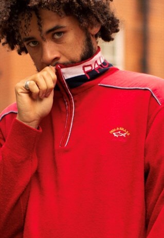 VINTAGE PAUL & SHARK YACHTING QUARTER ZIP JUMPER IN RED