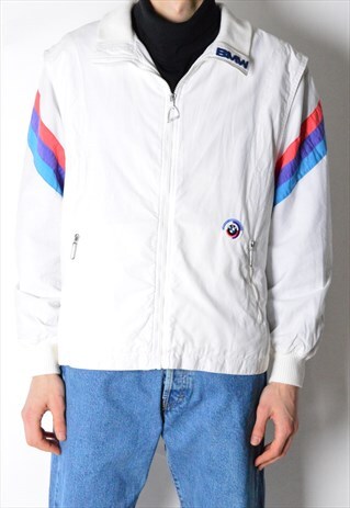 RARE VINTAGE 80S WHITE BMW TRACK JACKET