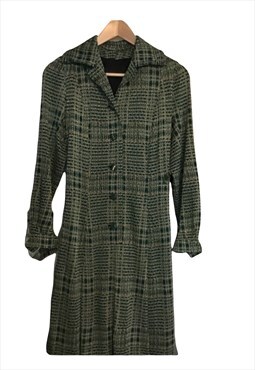 70s green and gold houndstooth lined day dress