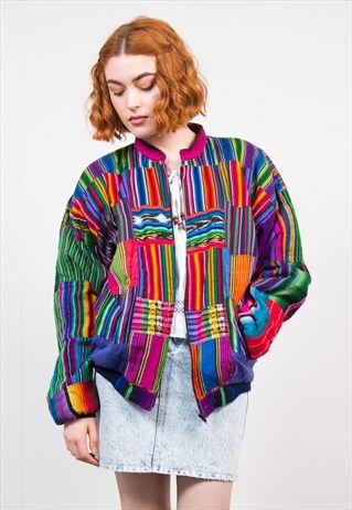 VINTAGE 90'S BRIGHT MULTICOLOURED HIPPIE FESTIVAL JACKET