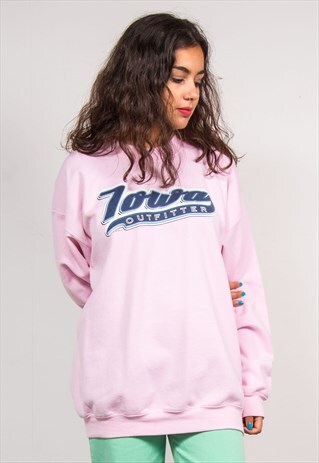 90'S RETRO BABY PINK IOWA SWEATSHIRT JUMPER