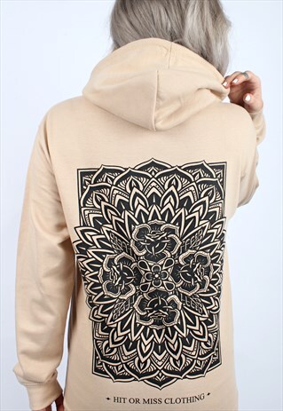 ROSE MANDALA BEIGE PULLOVER HOODIE