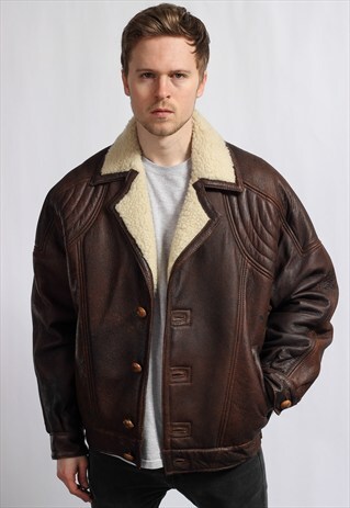 VINTAGE LEATHER SHEEPSKIN FLEECE JACKET