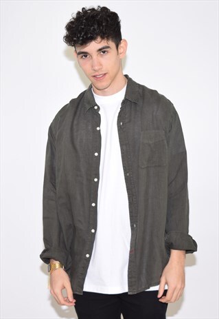 VINTAGE 90S GREEN LINEN TOMMY HILFIGER SHIRT
