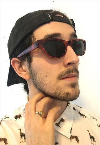 VINTAGE 90S BROWN CLUB WAYFARER MOD MICHAEL CAINE SUNGLASSES
