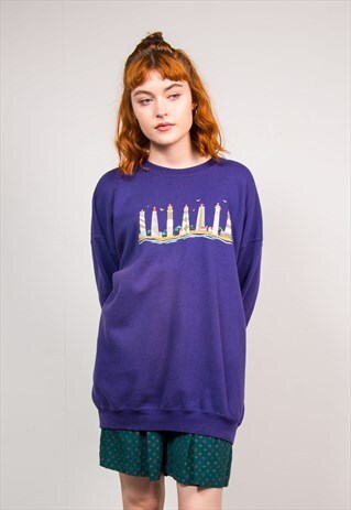 90'S VINTAGE PURPLE LIGHTHOUSE SWEATSHIRT JUMPER