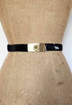 70's Vintage Ladies Belt Stretchy Black Gold Disco 