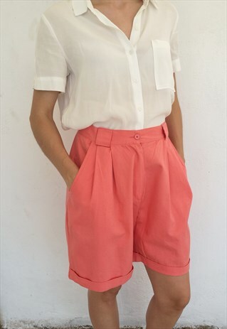 VINTAGE 90S HIGH WAISTED MIDI COTTON CULOTTES PANTS IN CORAL