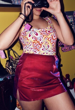 URBAN OUTFITTERS SKIRT RED SPARKLE MINI LEG SPLIT GLITTER