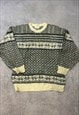 VINTAGE KNITTED JUMPER ABSTRACT PATTERNED GRANDAD SWEATER