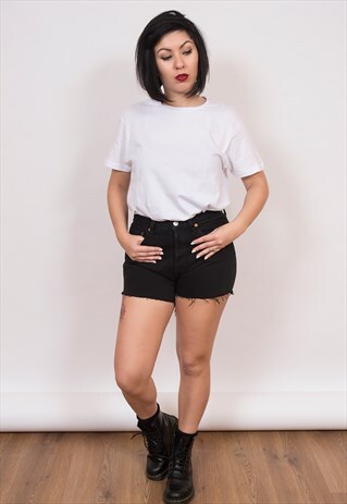 LEVI'S 501 BLACK DENIM HIGH WAISTED SHORTS 12-14
