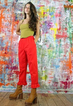 Tapered Trousers with Frills in Red