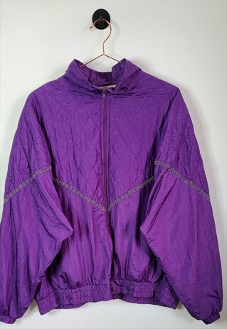 VINTAGE 80S QUILTED EMBROIDERED WINDBREAKER JACKET SIZE L