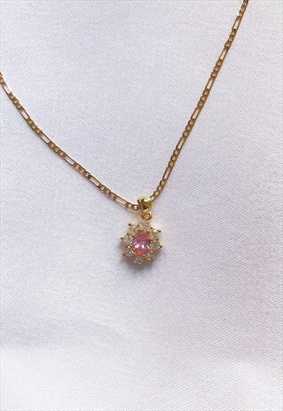 FLOWER PINK STONE NECKLACE