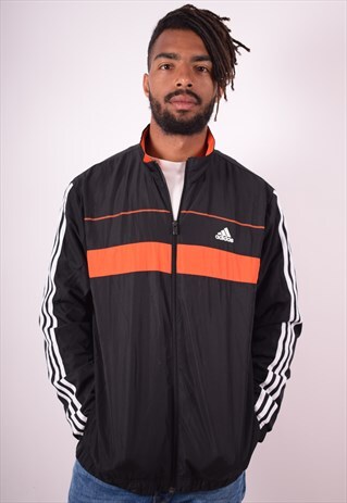 ADIDAS MENS VINTAGE TRACKSUIT TOP JACKET XL BLACK 90S