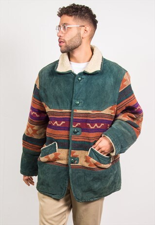 VINTAGE SUEDE SHEARLING JACKET AZTEC COAT