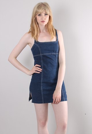 VINTAGE 90S BLUE DENIM STRAPPY DRESS