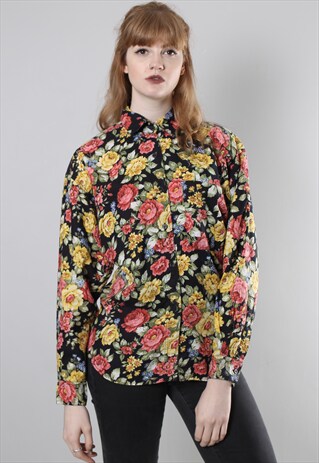 VINTAGE 80S FLORAL PATTERNED SHIRT BLOUSE TOP
