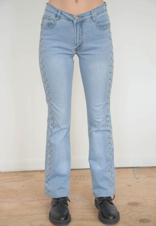 VINTAGE 00S Y2K DENIM FLARES IN LIGHT BLUE WITH SIDE DETAIL