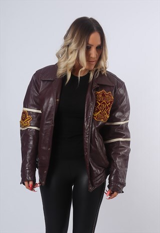 LEATHER BOMBER JACKET VARSITY BOYFRIEND OVERSIZED (CK3F)