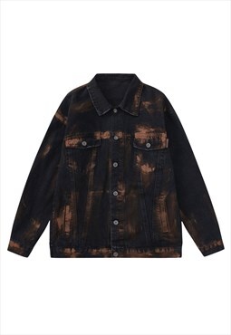 Bleached denim jacket tie-dye ripped jean bomber punk coat