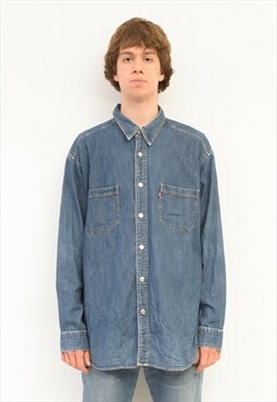 men's XL Shirt Loose Fit Denim Button up Jeans Western top