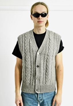Vintage wool sweater vest men's grey retro 90s 80s classic
