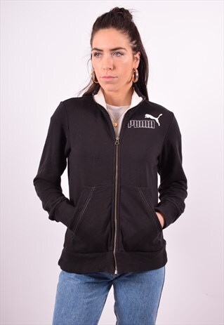 PUMA WOMENS VINTAGE TRACKSUIT TOP JACKET MEDIUM BLACK 90'S