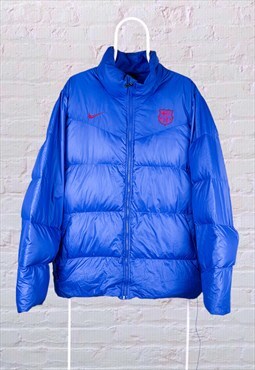 Vintage Nike Puffer Jacket Barcelona Football Blue Large