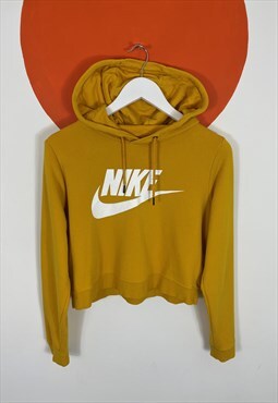 Nike Spell Out Swoosh Cropped Hoodie Yellow UK 12