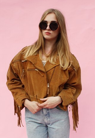 VINTAGE 80'S BEIGE SUEDE COWBOY LEATHER JACKET