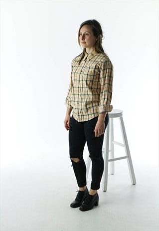 PLAID FLANNEL BUTTON UP / LUMBERJACK BEIGE SHIRT