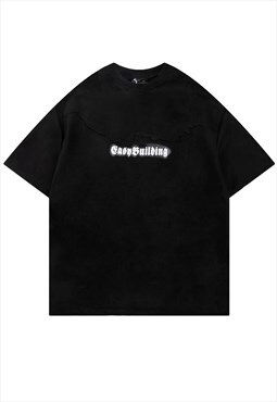 Crushed velvet t-shirt distressed tee grunge top in black