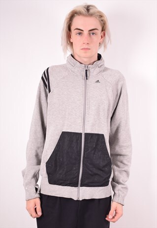 ADIDAS MENS VINTAGE TRACKSUIT TOP JACKET LARGE GREY 90S