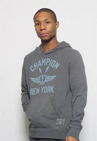 VINTAGE CHAMPION LOGO HOODIE GREY