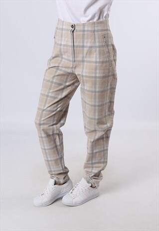 HIGH WAISTED TROUSERS CHECKED TARTAN WIDE TAPERED UK 12 (O4D