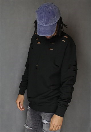 DISTRESSED BLACK RETRO FIT SWEATSHIRT