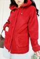 90S VINTAGE RED TEDDY FLUFFY HOODED OVERSIZED COAT 